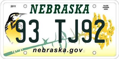 NE license plate 93TJ92