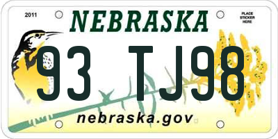 NE license plate 93TJ98