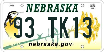 NE license plate 93TK13