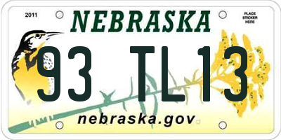 NE license plate 93TL13
