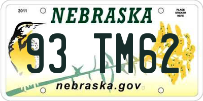 NE license plate 93TM62