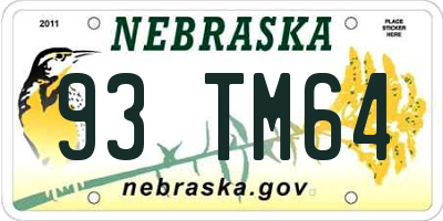 NE license plate 93TM64