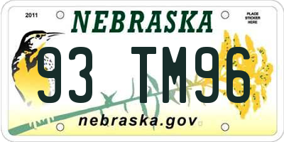NE license plate 93TM96
