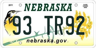 NE license plate 93TR92