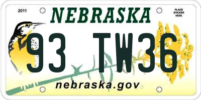 NE license plate 93TW36
