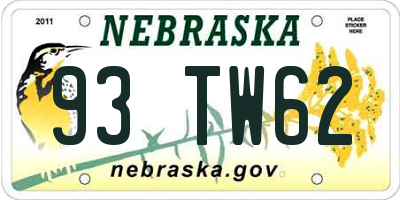 NE license plate 93TW62