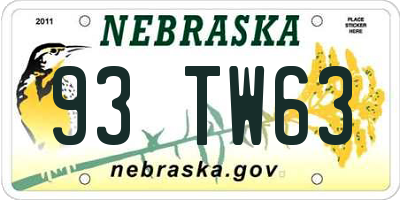 NE license plate 93TW63