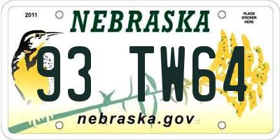 NE license plate 93TW64