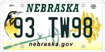 NE license plate 93TW98