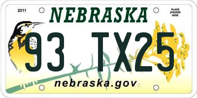NE license plate 93TX25