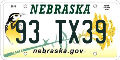 NE license plate 93TX39