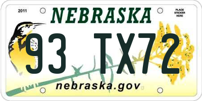 NE license plate 93TX72