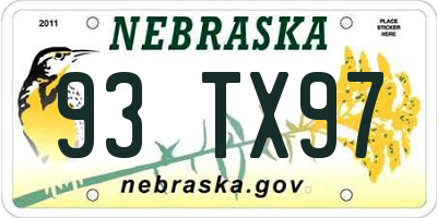 NE license plate 93TX97