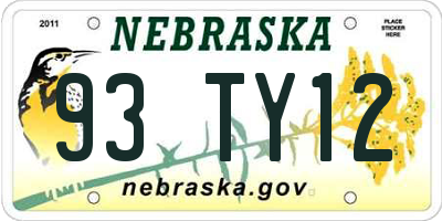 NE license plate 93TY12