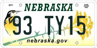 NE license plate 93TY15