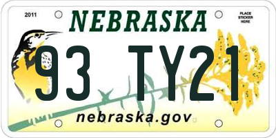 NE license plate 93TY21
