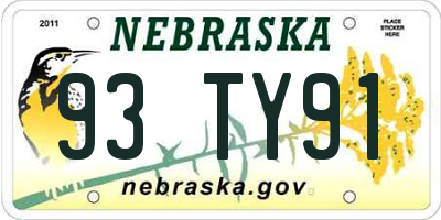 NE license plate 93TY91