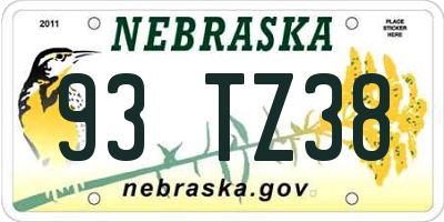 NE license plate 93TZ38
