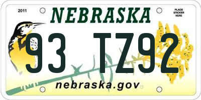 NE license plate 93TZ92