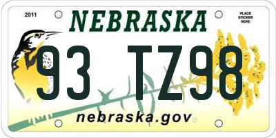 NE license plate 93TZ98