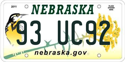 NE license plate 93UC92