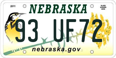 NE license plate 93UF72