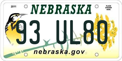 NE license plate 93UL80
