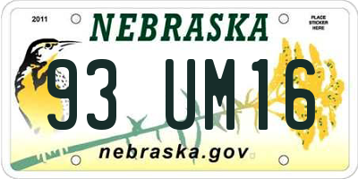 NE license plate 93UM16