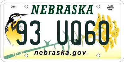 NE license plate 93UQ60