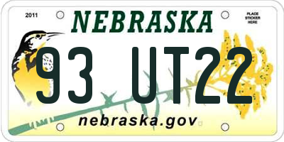 NE license plate 93UT22