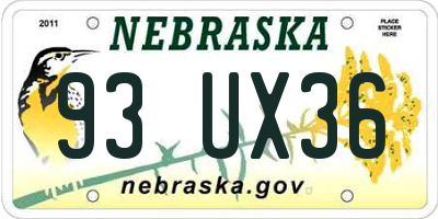 NE license plate 93UX36