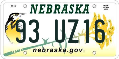 NE license plate 93UZ16
