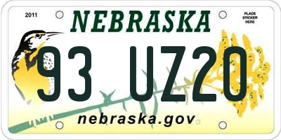NE license plate 93UZ20