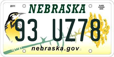 NE license plate 93UZ78