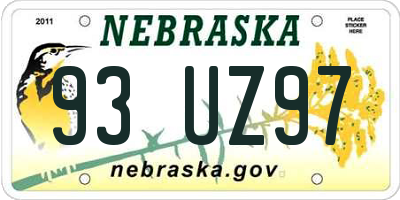 NE license plate 93UZ97