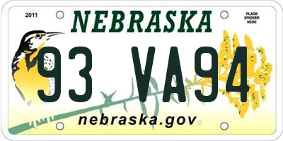 NE license plate 93VA94