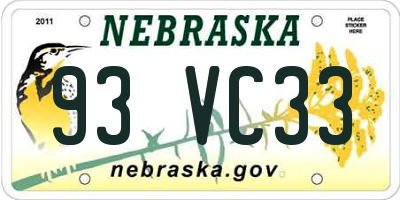 NE license plate 93VC33