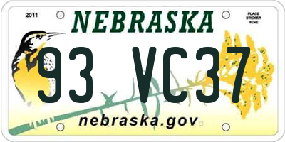 NE license plate 93VC37