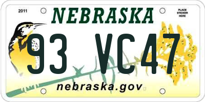 NE license plate 93VC47