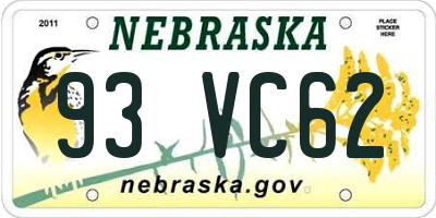 NE license plate 93VC62