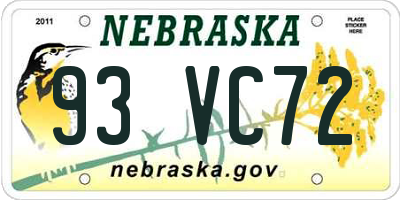 NE license plate 93VC72