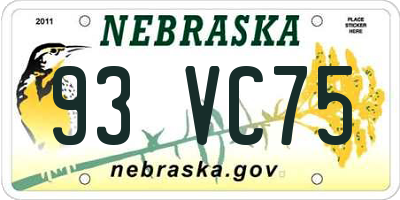 NE license plate 93VC75