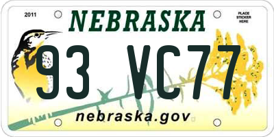 NE license plate 93VC77