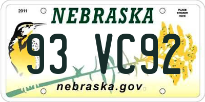 NE license plate 93VC92