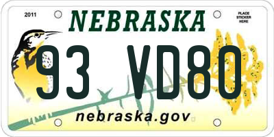 NE license plate 93VD80