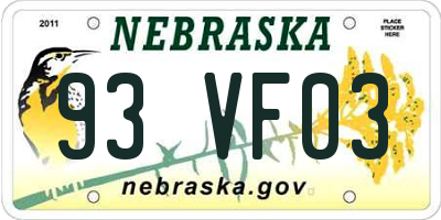 NE license plate 93VF03