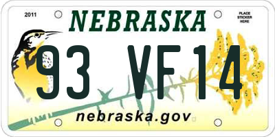 NE license plate 93VF14