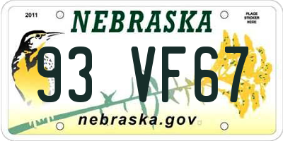 NE license plate 93VF67