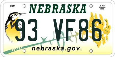 NE license plate 93VF86