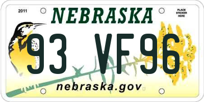 NE license plate 93VF96